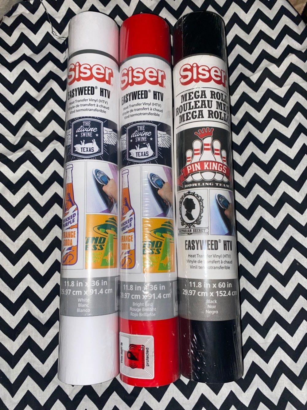 Lot of 3: Siser EasyWeed HTV Vinyl Rolls - White, Bright Red, 1 Black mega roll